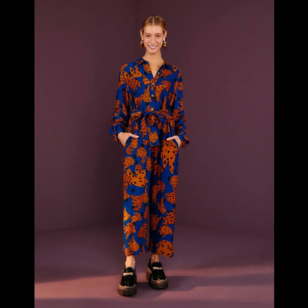 NWT FARM Rio Navy Bananica Jumpsuit Size L